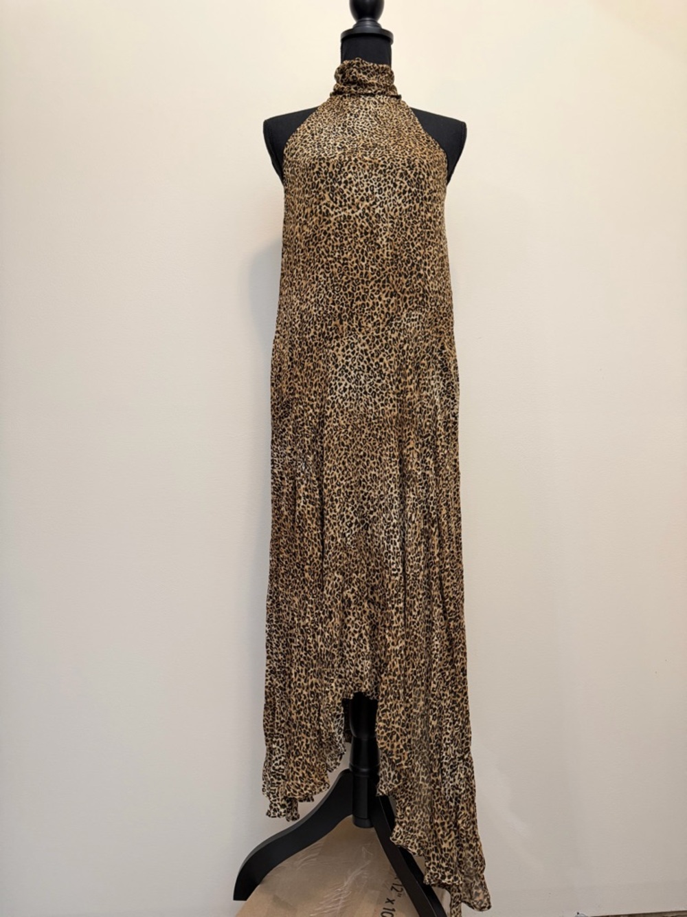 NWT Zara Leopard Print Dress Asymmetrical Hem Womens XS Dress Chic Scarf Neck